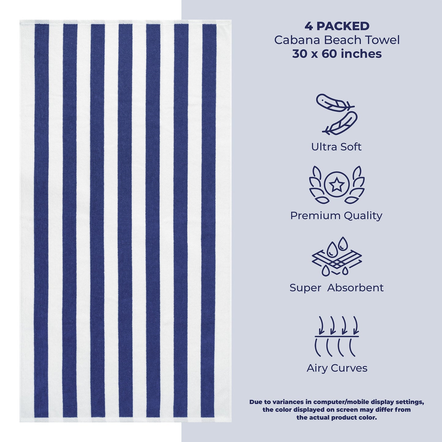 Cabana Striped Cotton Beach Towels 4 Pack - Quahog Bay Bedding