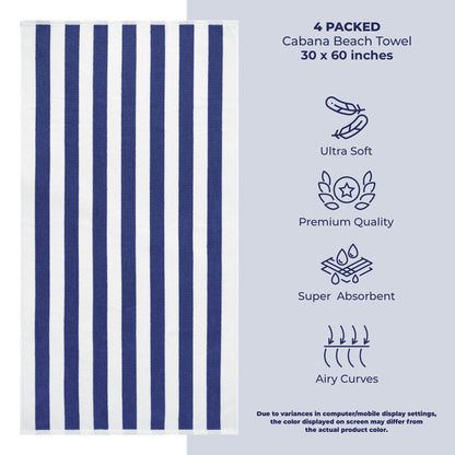 Cabana Striped Cotton Beach Towels 4 Pack - Quahog Bay Bedding