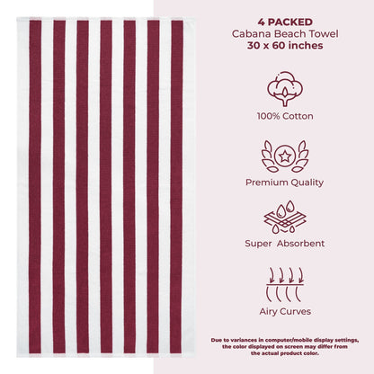 Cabana Striped Cotton Beach Towels 4 Pack - Quahog Bay Bedding
