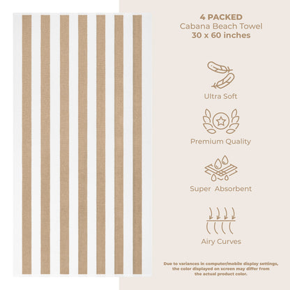 Cabana Striped Cotton Beach Towels 4 Pack - Quahog Bay Bedding
