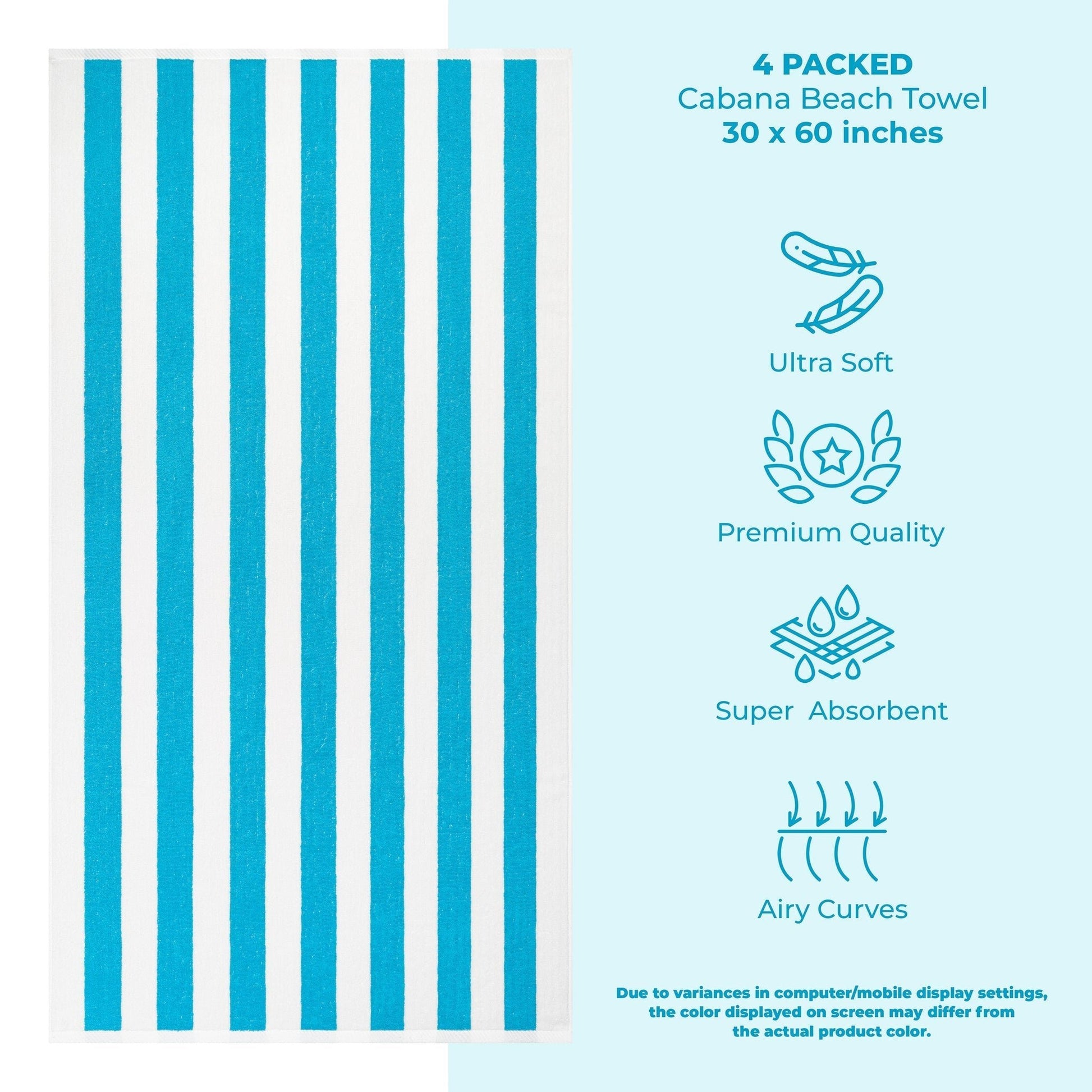 Cabana Striped Cotton Beach Towels 4 Pack - Quahog Bay Bedding