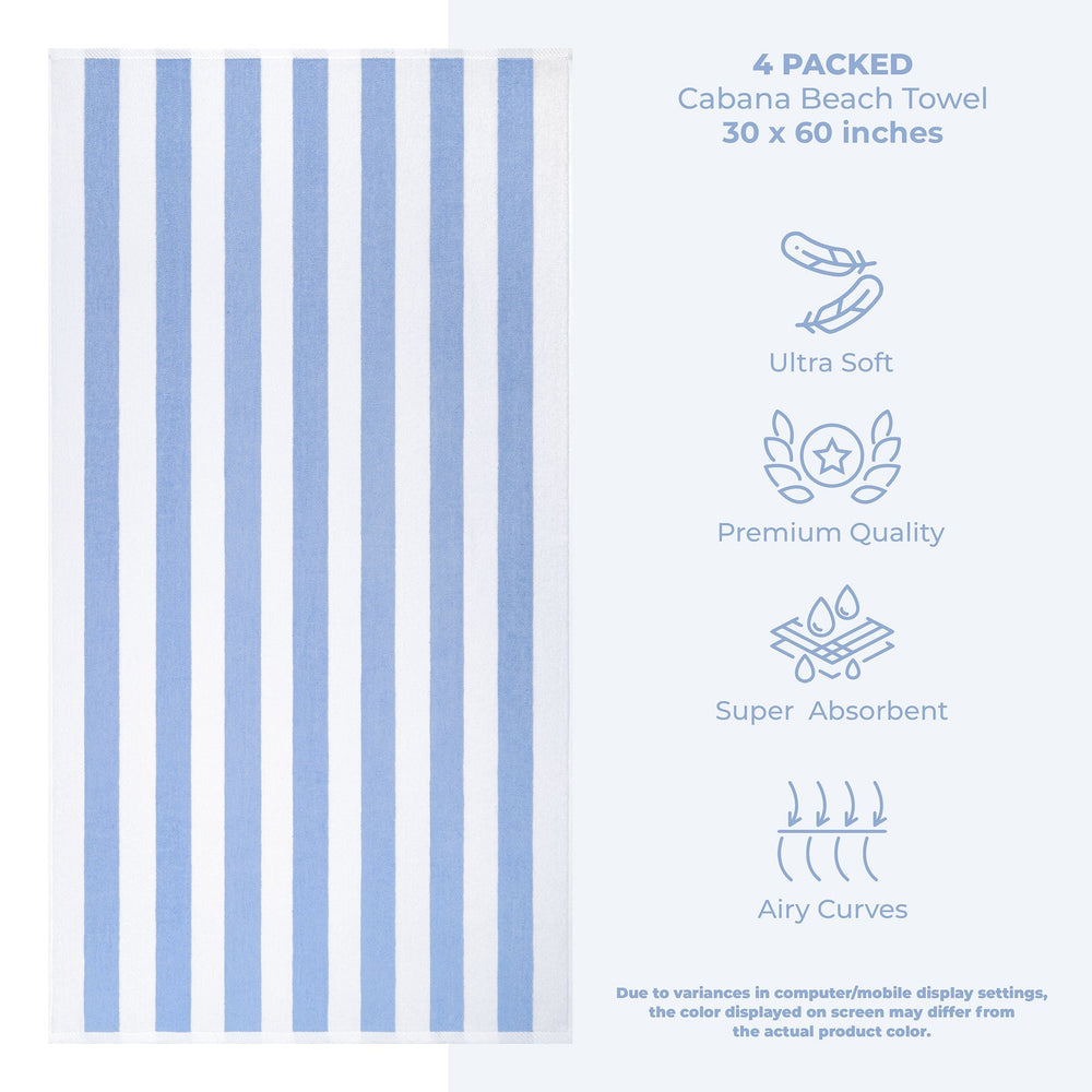 Cabana Striped Cotton Beach Towels 4 Pack - Quahog Bay Bedding