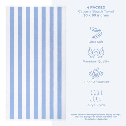 Cabana Striped Cotton Beach Towels 4 Pack - Quahog Bay Bedding