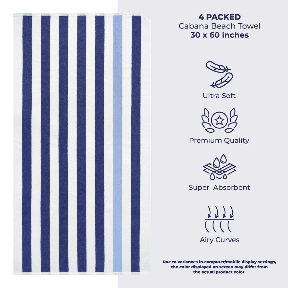 Cabana Striped Cotton Beach Towels 4 Pack - Quahog Bay Bedding