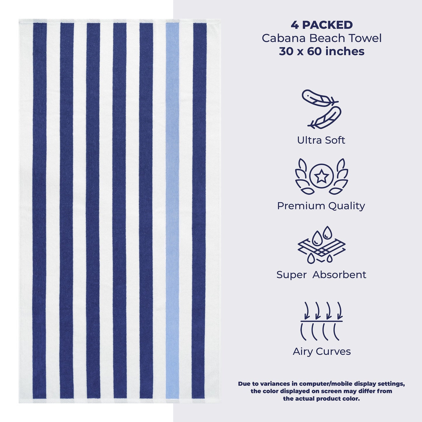 Cabana Striped Cotton Beach Towels 4 Pack - Quahog Bay Bedding