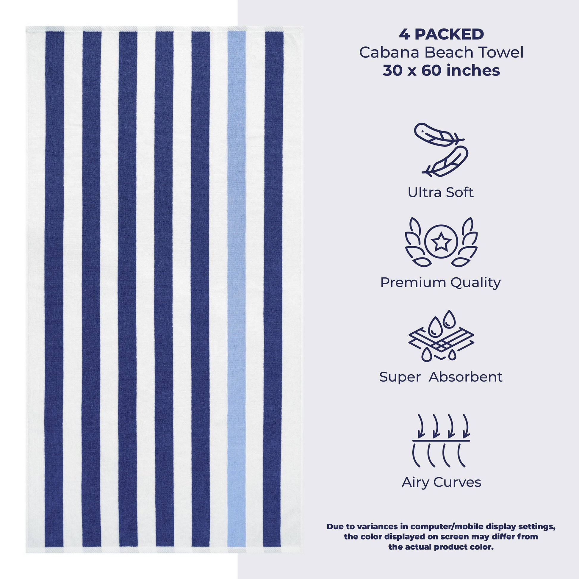 Cabana Striped Cotton Beach Towels 4 Pack - Quahog Bay Bedding