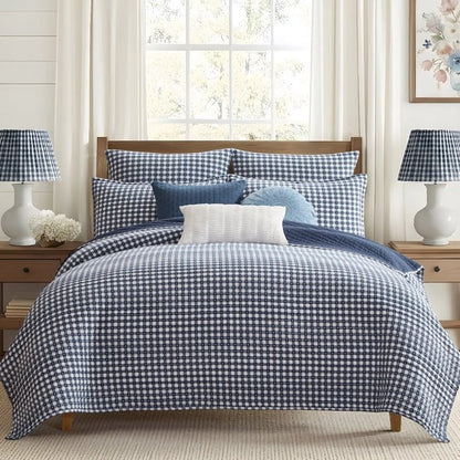 Camden Gingham Stitch Euro Sham Set - Navy - Quahog Bay Bedding