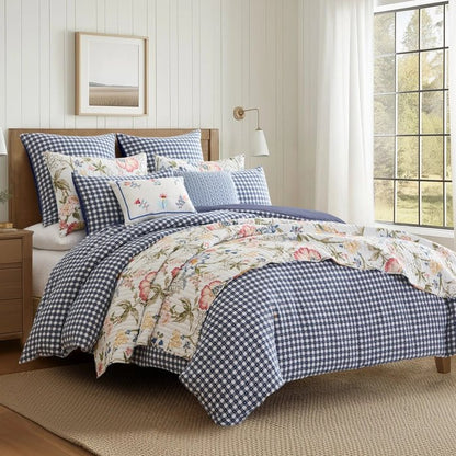 Camden Gingham Stitch Euro Sham Set - Navy - Quahog Bay Bedding