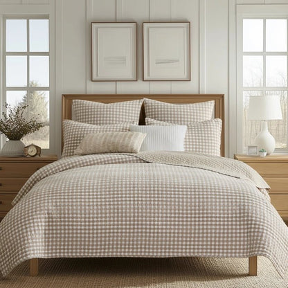 Camden Gingham Stitch Euro Sham Set - Taupe - Quahog Bay Bedding