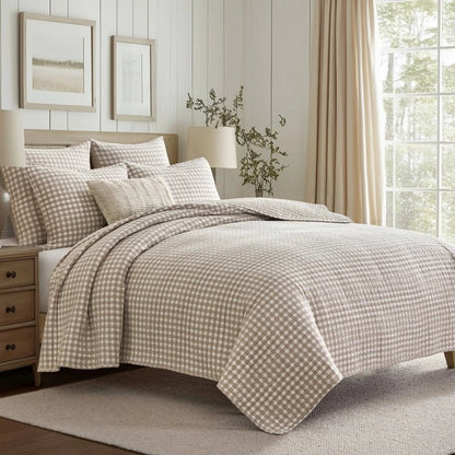 Camden Gingham Stitch Euro Sham Set - Taupe - Quahog Bay Bedding