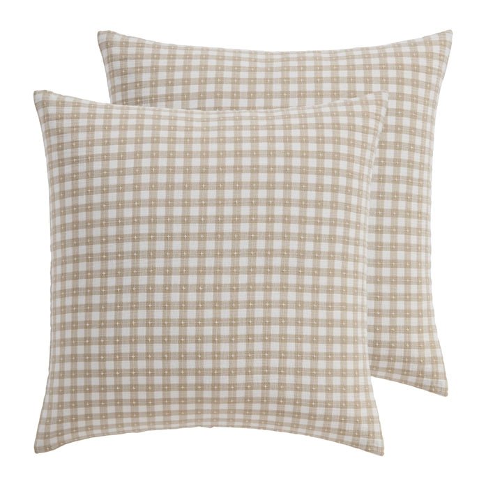 Camden Gingham Stitch Euro Sham Set - Taupe - Quahog Bay Bedding