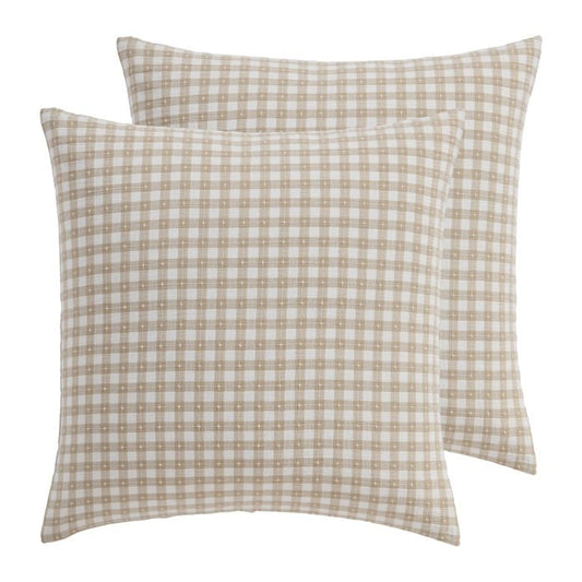 Camden Gingham Stitch Euro Sham Set - Taupe - Quahog Bay Bedding