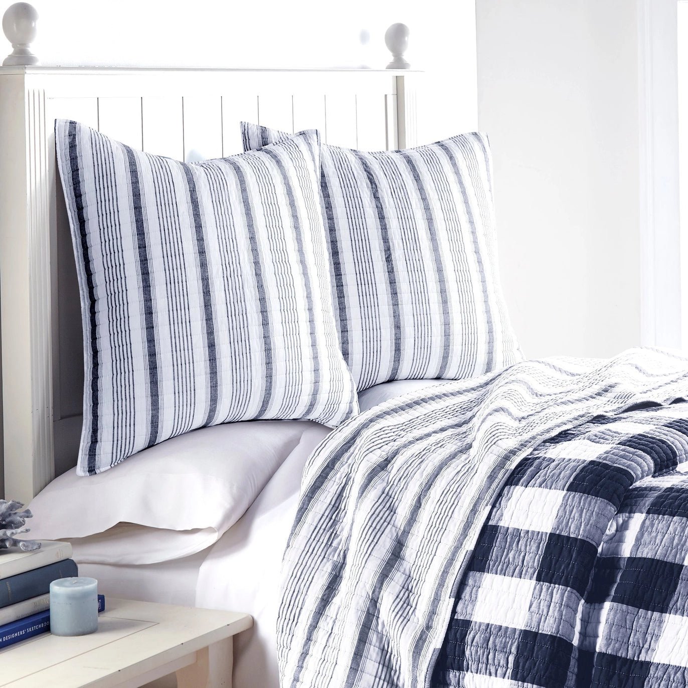 Camden Navy Stripe Euro Shams 2PC Coastal Pillow Shams - Quahog Bay Bedding