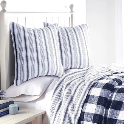 Camden Navy Stripe Euro Shams 2PC Coastal Pillow Shams - Quahog Bay Bedding