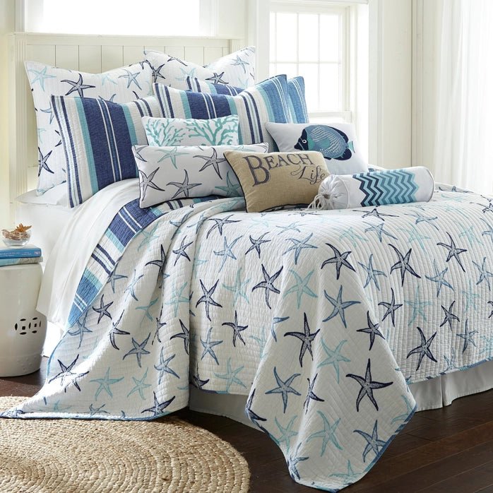 Camps Bay Reversible Coastal Quilt Set - Coastal Themed Quilt Set - Quahog Bay Bedding