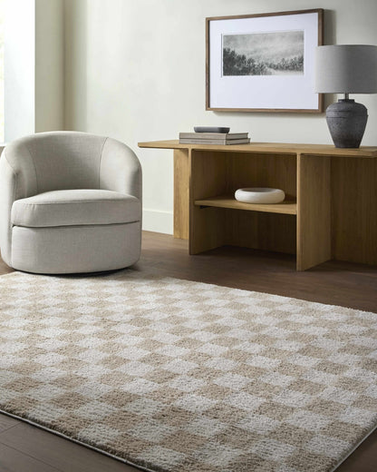 Canika Checkered Cream Washable Area Rug - Quahog Bay Bedding