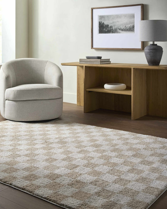 Canika Checkered Cream Washable Area Rug - Quahog Bay Bedding