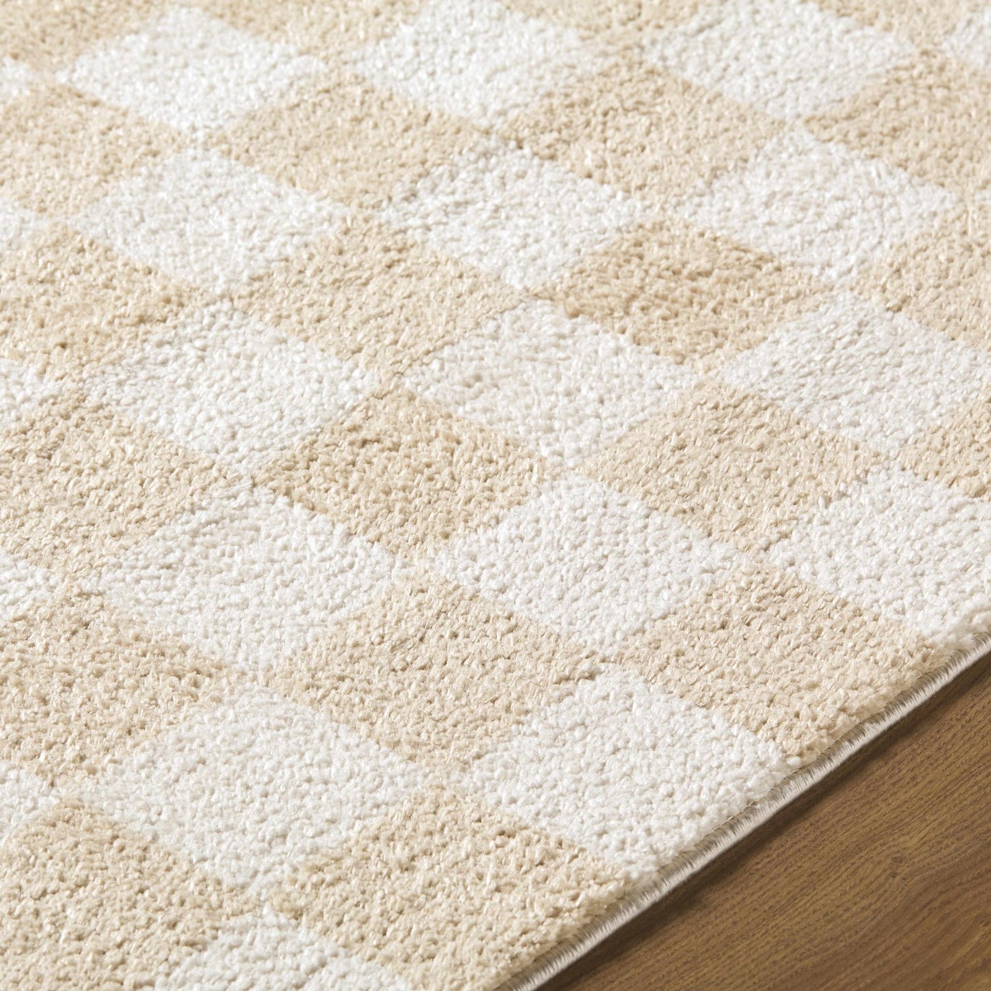 Canika Checkered Cream Washable Area Rug - Quahog Bay Bedding