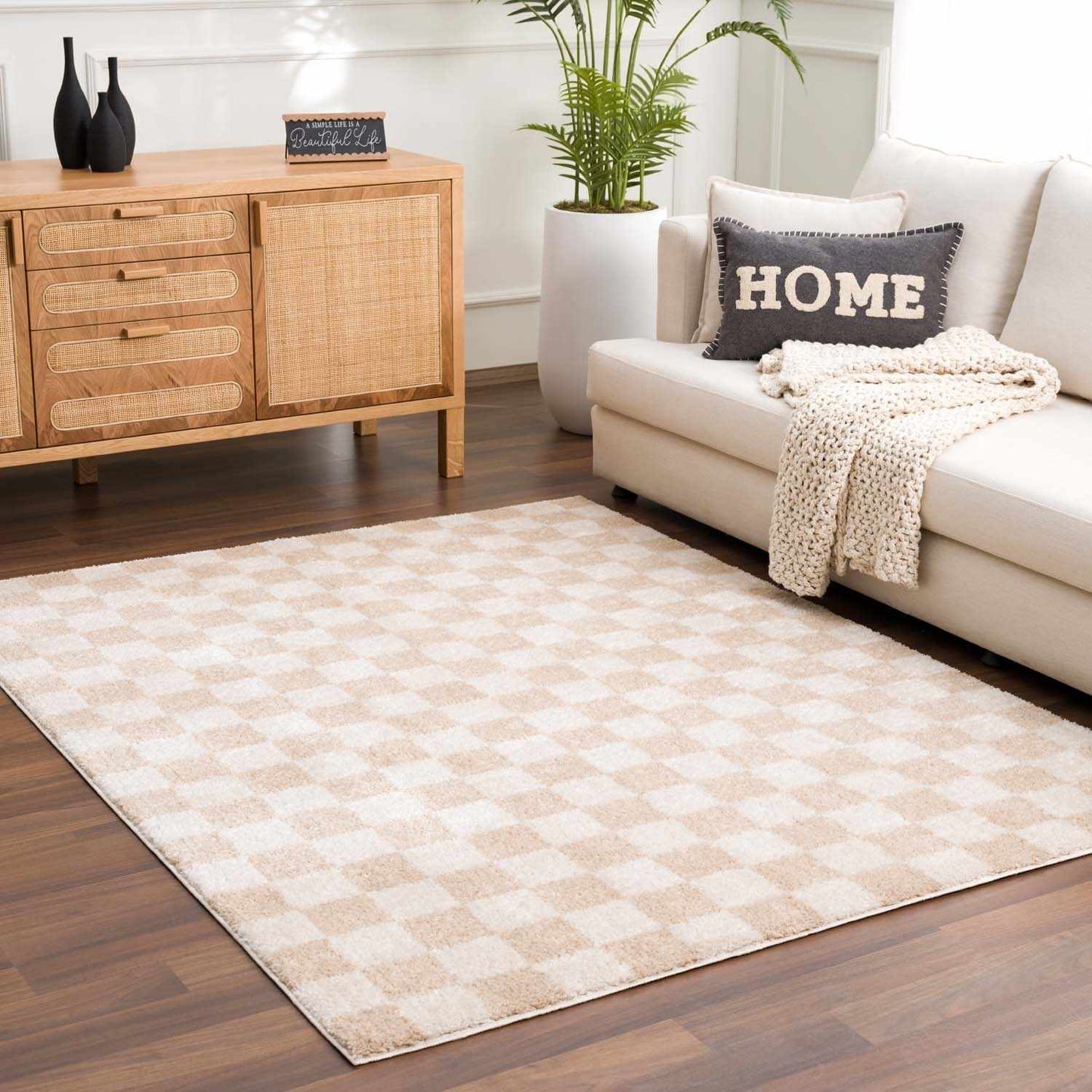Canika Checkered Cream Washable Area Rug - Quahog Bay Bedding