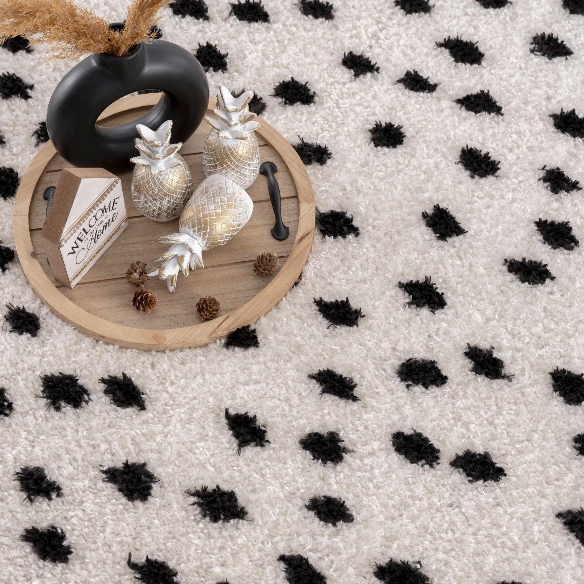 Cansu Black & White Dotted Area Rug - Quahog Bay Bedding