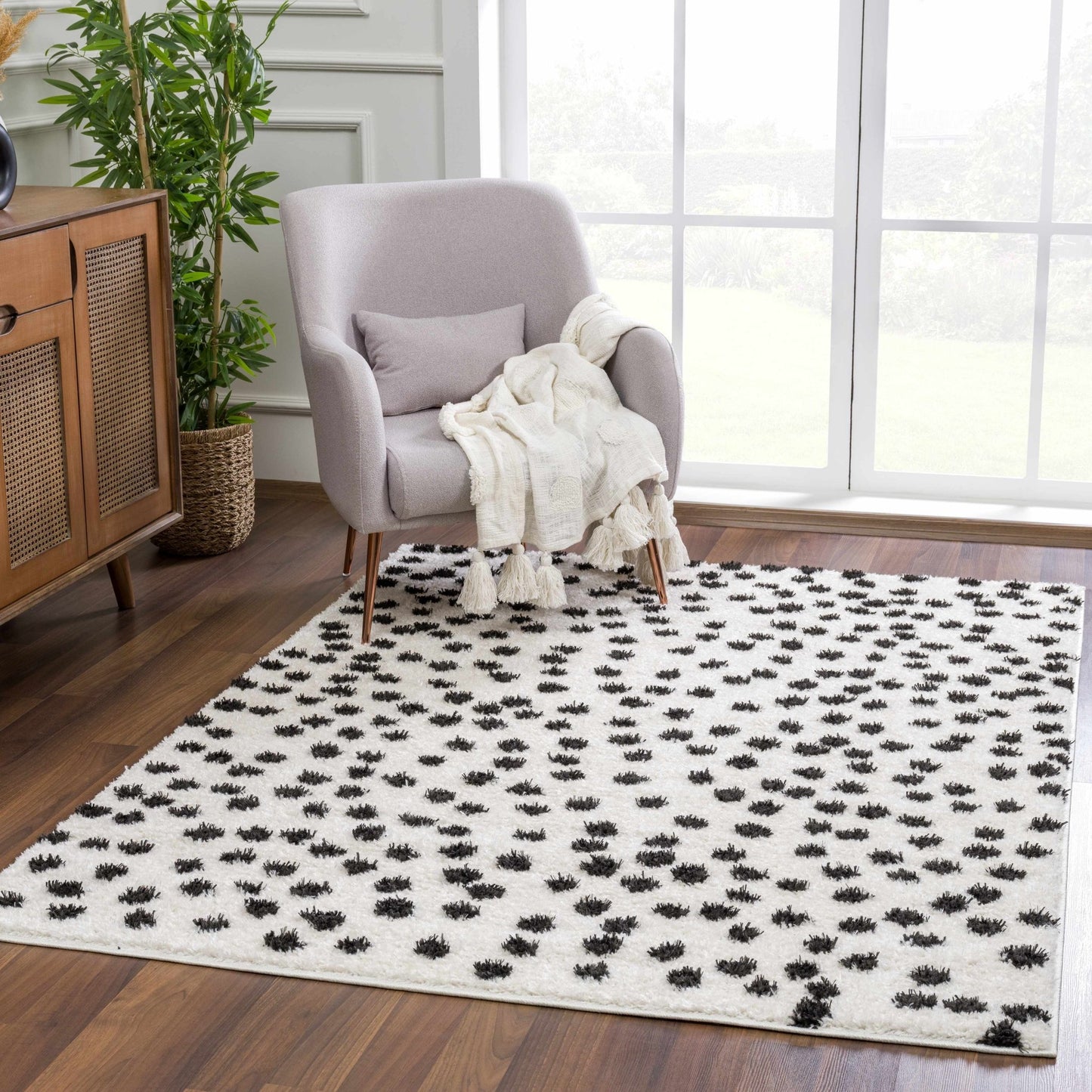 Cansu Black & White Dotted Area Rug - Quahog Bay Bedding