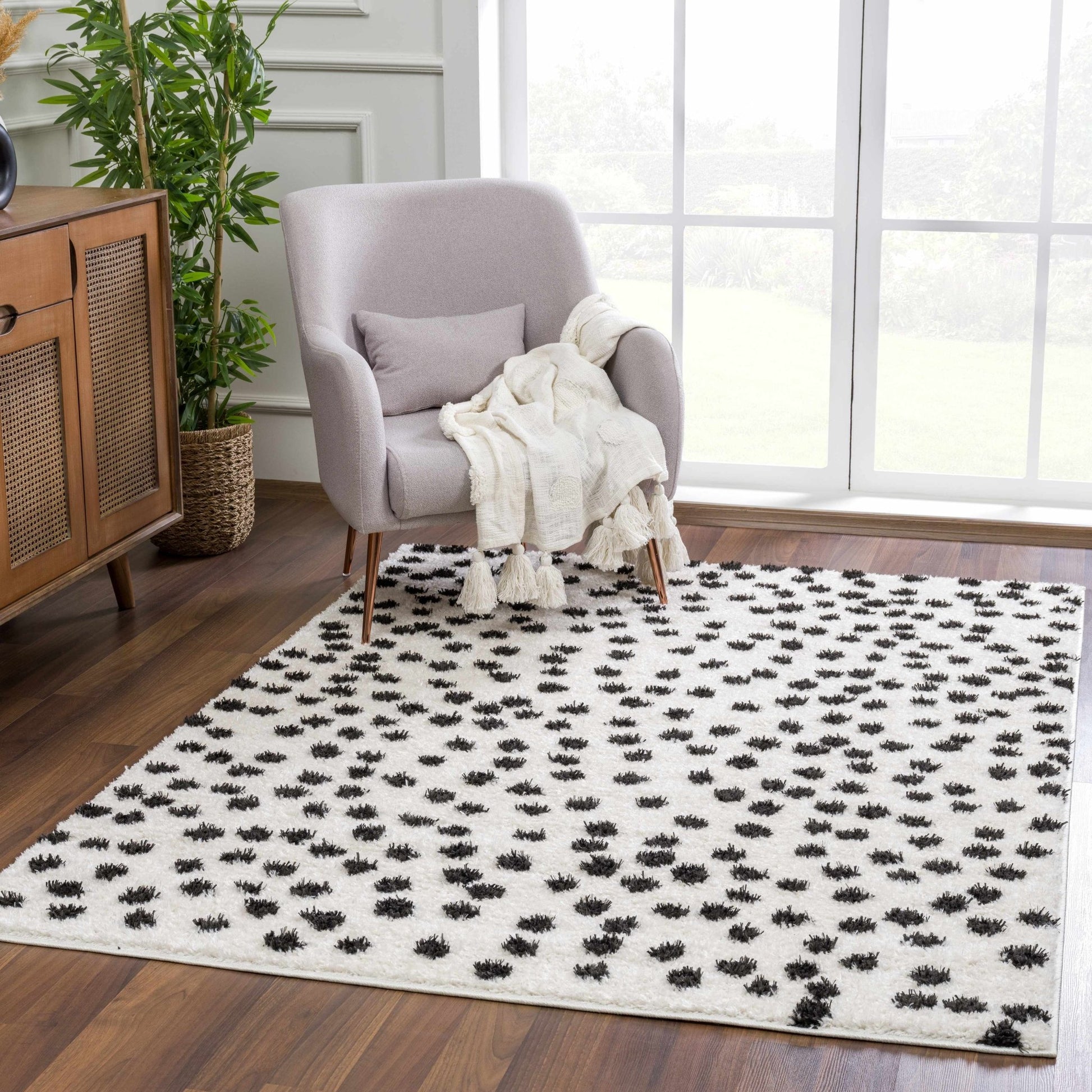 Cansu Black & White Dotted Area Rug - Quahog Bay Bedding