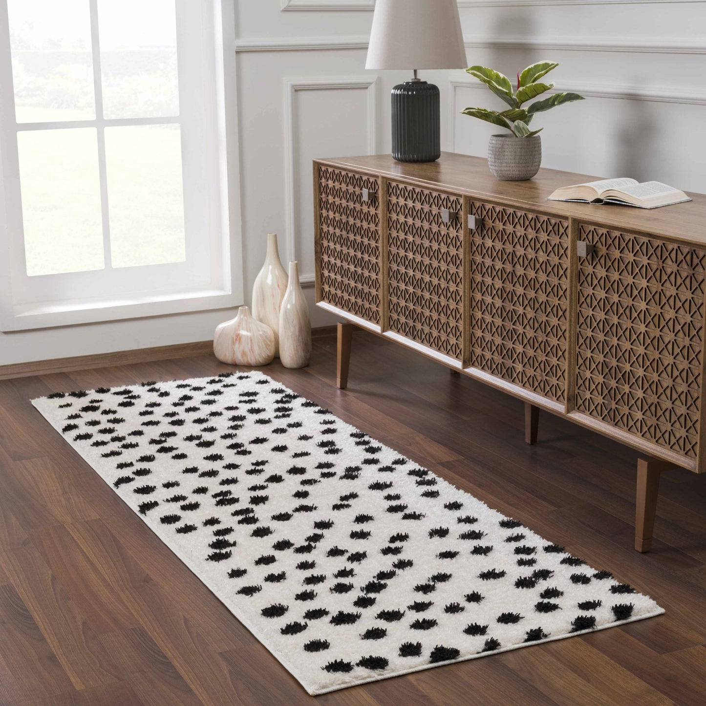 Cansu Black & White Dotted Area Rug - Quahog Bay Bedding