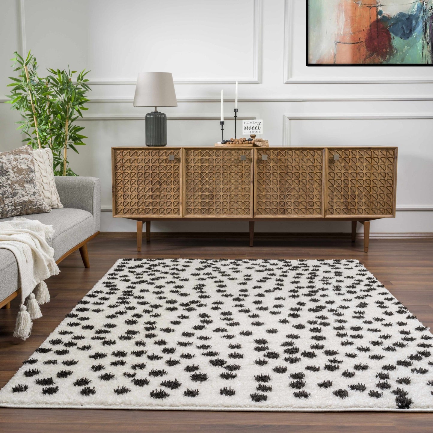 Cansu Black & White Dotted Area Rug - Quahog Bay Bedding