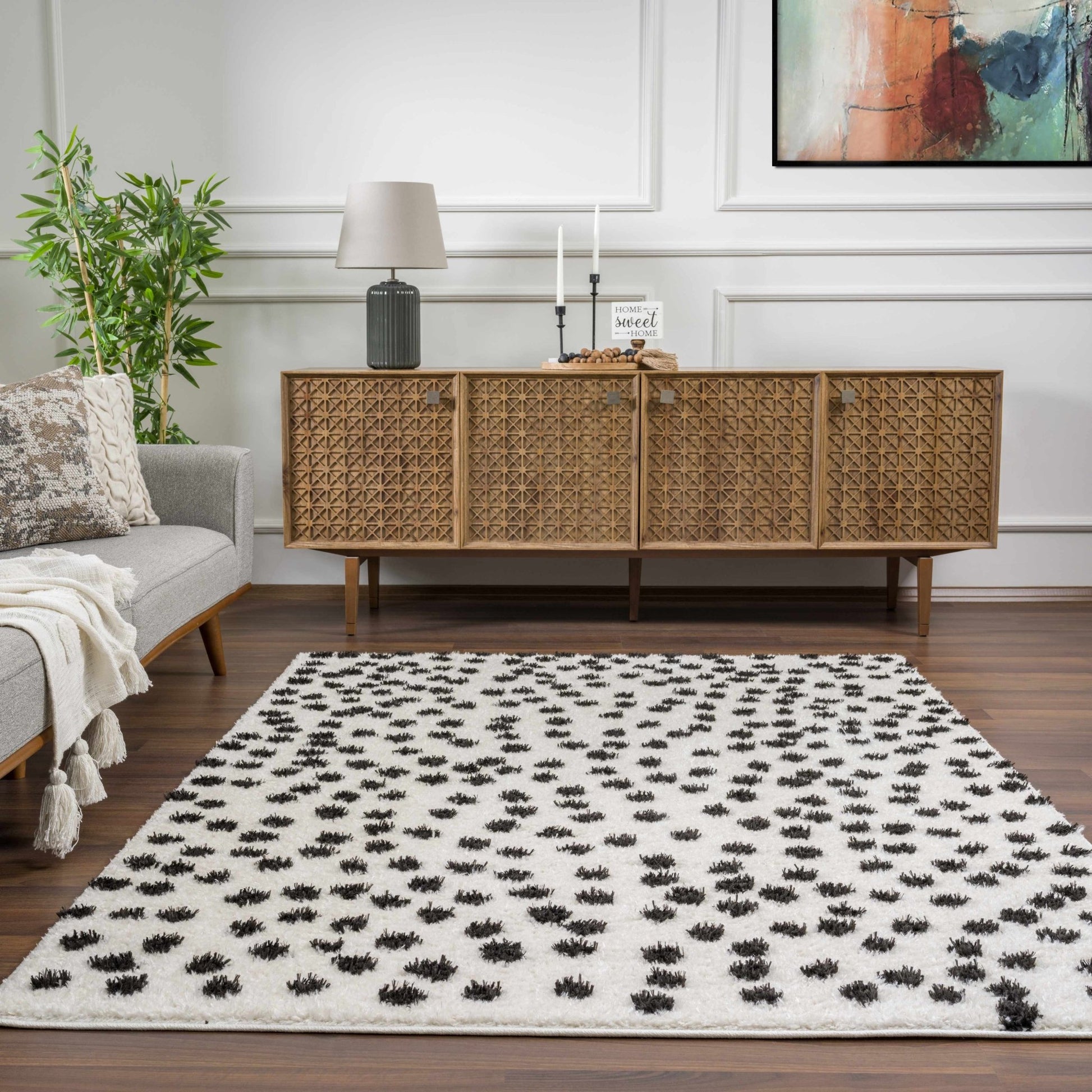 Cansu Black & White Dotted Area Rug - Quahog Bay Bedding