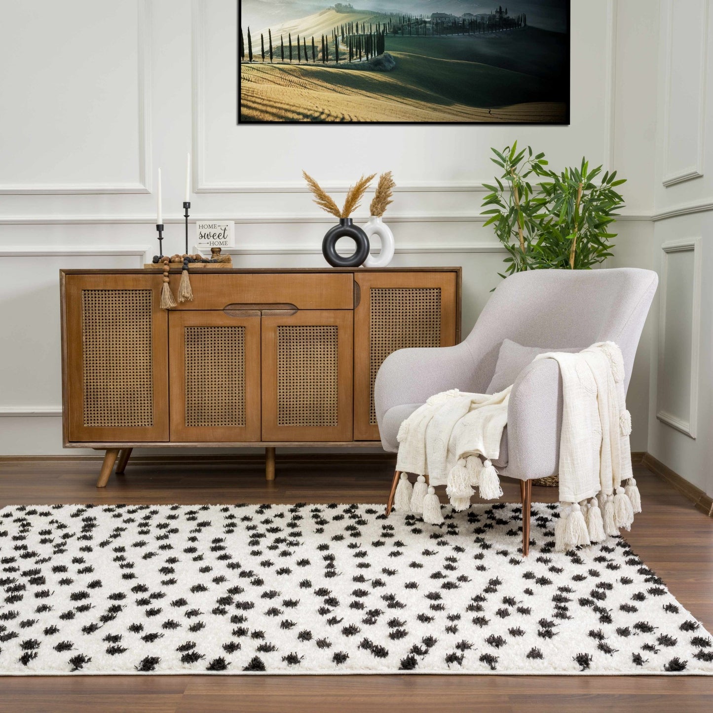 Cansu Black & White Dotted Area Rug - Quahog Bay Bedding