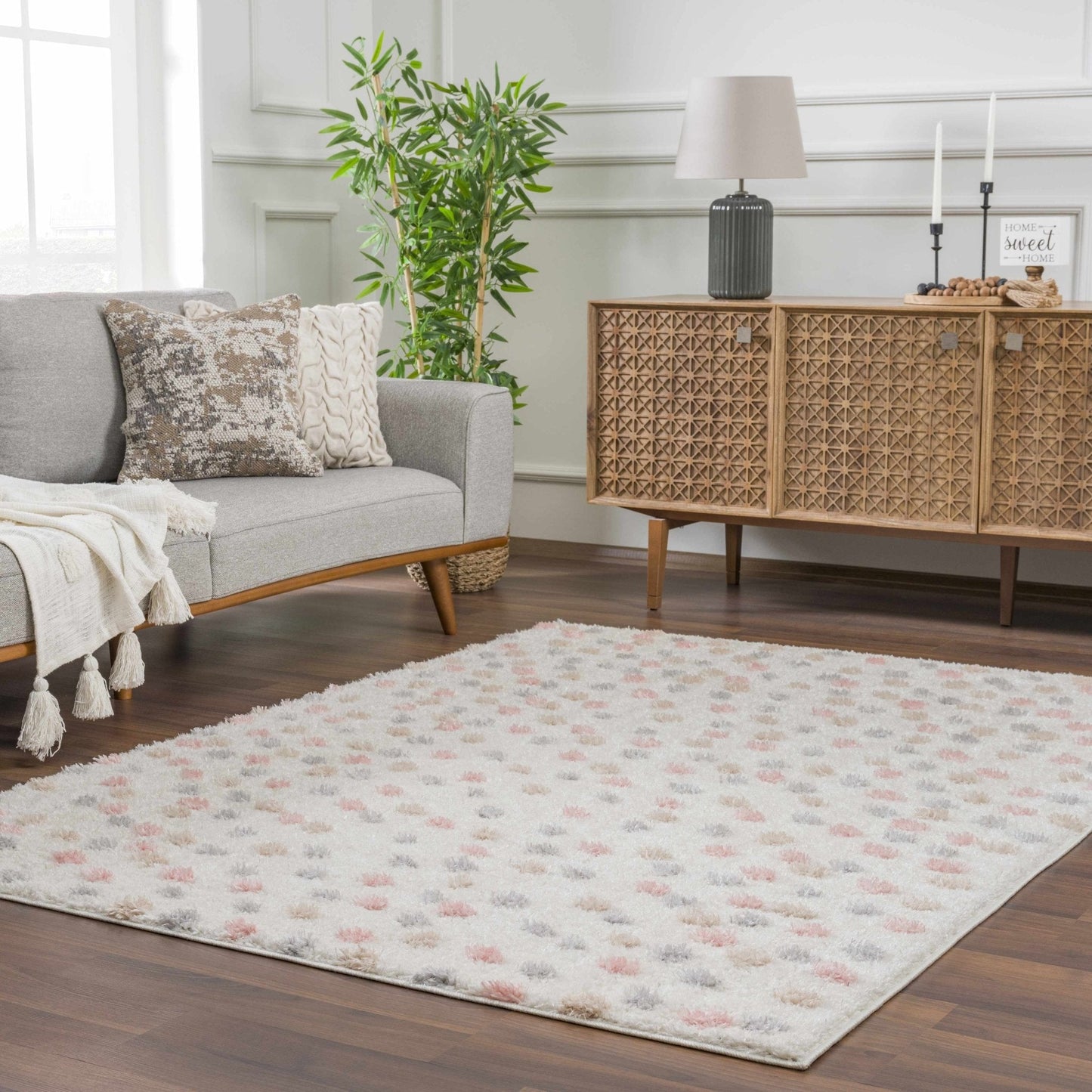 Cansu Pink & Cream Dotted Area Rug - Plush Pile Rugs - Quahog Bay Bedding
