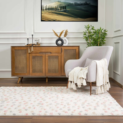 Cansu Pink & Cream Dotted Area Rug - Plush Pile Rugs - Quahog Bay Bedding