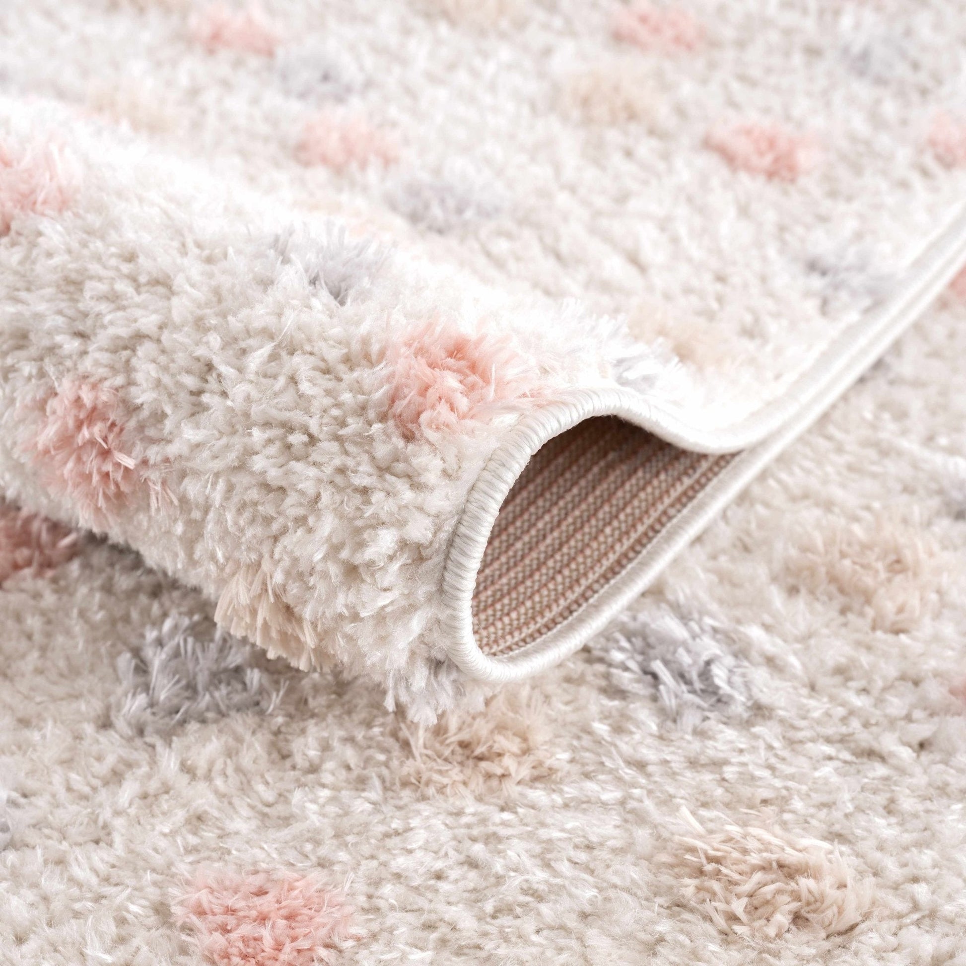 Cansu Pink & Cream Dotted Area Rug - Plush Pile Rugs - Quahog Bay Bedding