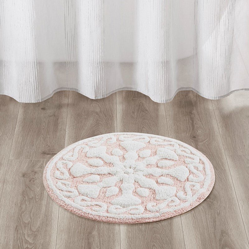Casablanca Medallion Cotton Tufted Bath Rug - Pink Medallion Bath Rugs - Quahog Bay Bedding