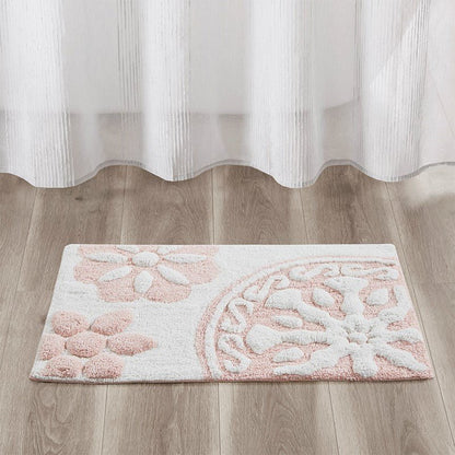 Casablanca Medallion Cotton Tufted Bath Rug - Pink Medallion Bath Rugs - Quahog Bay Bedding