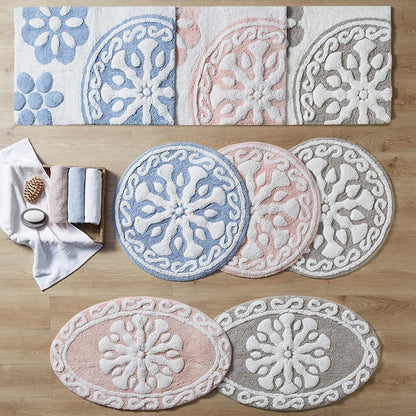 Casablanca Medallion Cotton Tufted Bath Rug - Pink Medallion Bath Rugs - Quahog Bay Bedding