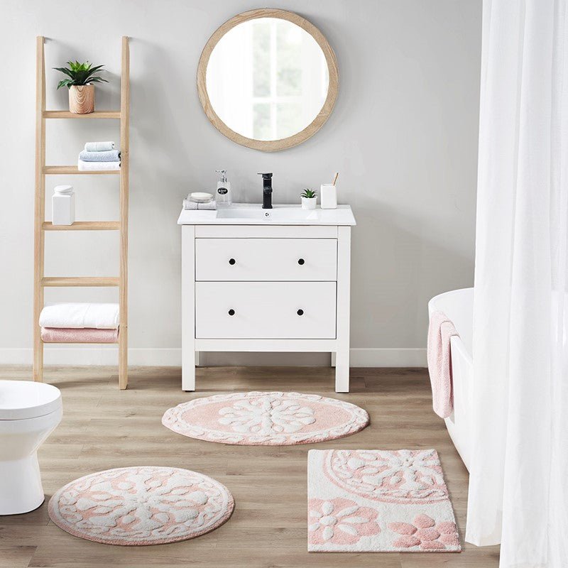 Casablanca Medallion Cotton Tufted Bath Rug - Pink Medallion Bath Rugs - Quahog Bay Bedding