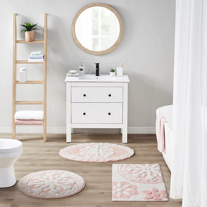 Casablanca Medallion Cotton Tufted Bath Rug - Pink Medallion Bath Rugs - Quahog Bay Bedding