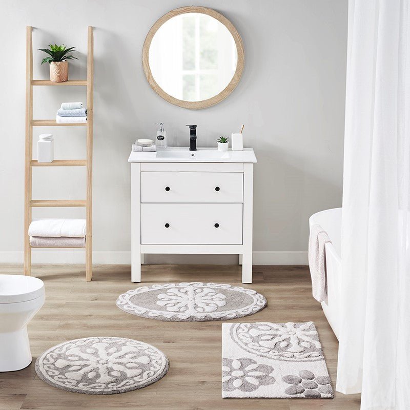 Casablanca Medallion Cotton Tufted Bath Rug - Taupe Medallion Bath Rugs - Quahog Bay Bedding