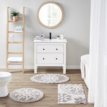 Casablanca Medallion Cotton Tufted Bath Rug - Taupe Medallion Bath Rugs - Quahog Bay Bedding