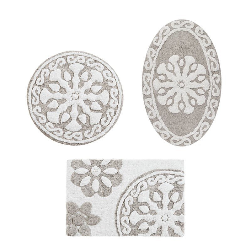 Casablanca Medallion Cotton Tufted Bath Rug - Taupe Medallion Bath Rugs - Quahog Bay Bedding