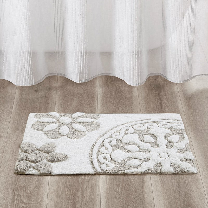 Casablanca Medallion Cotton Tufted Bath Rug - Taupe Medallion Bath Rugs - Quahog Bay Bedding