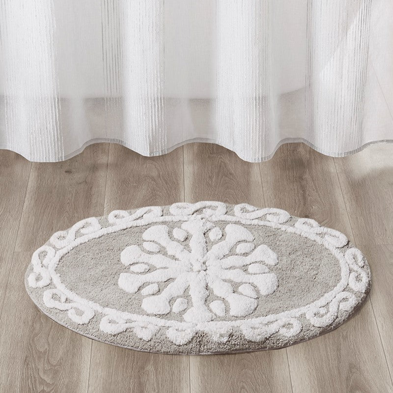 Casablanca Medallion Cotton Tufted Bath Rug - Taupe Medallion Bath Rugs - Quahog Bay Bedding