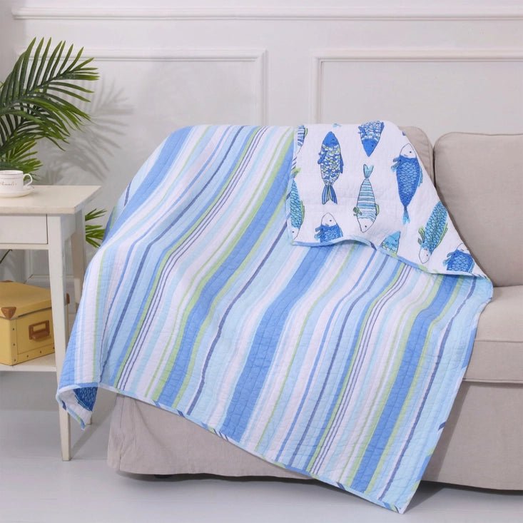 Catalina Quilted Throw Blanket - Nautical Themed Throw Blankets - Quahog Bay Bedding