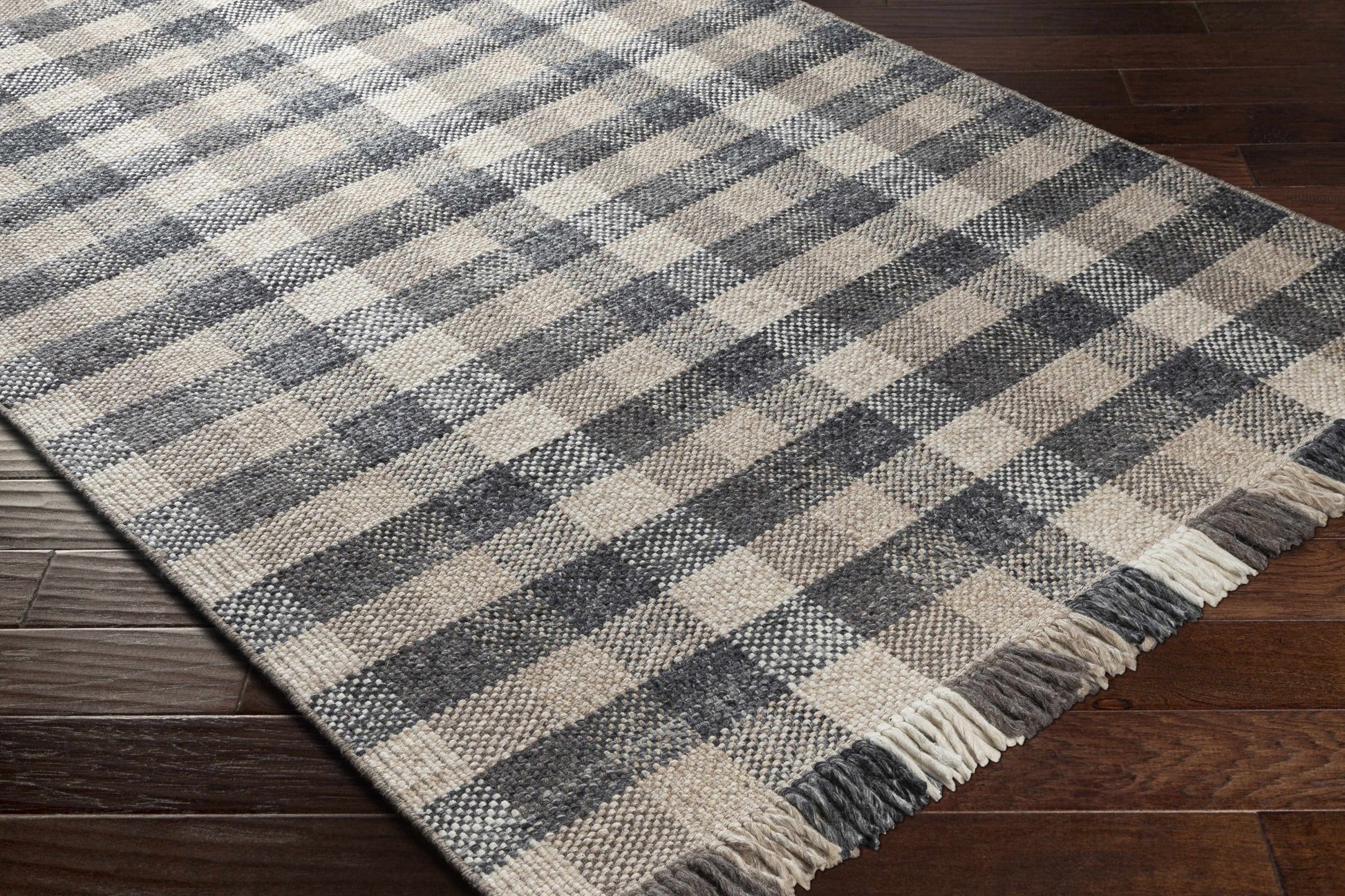 Chilliwack Gray Plaid Wool Rug - Quahog Bay Bedding