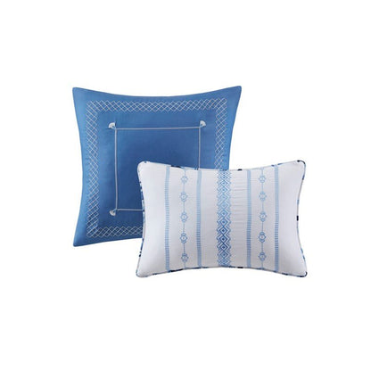 Christa Floral Striped Comforter Set - Blue Floral Coastal Comforter - Quahog Bay Bedding