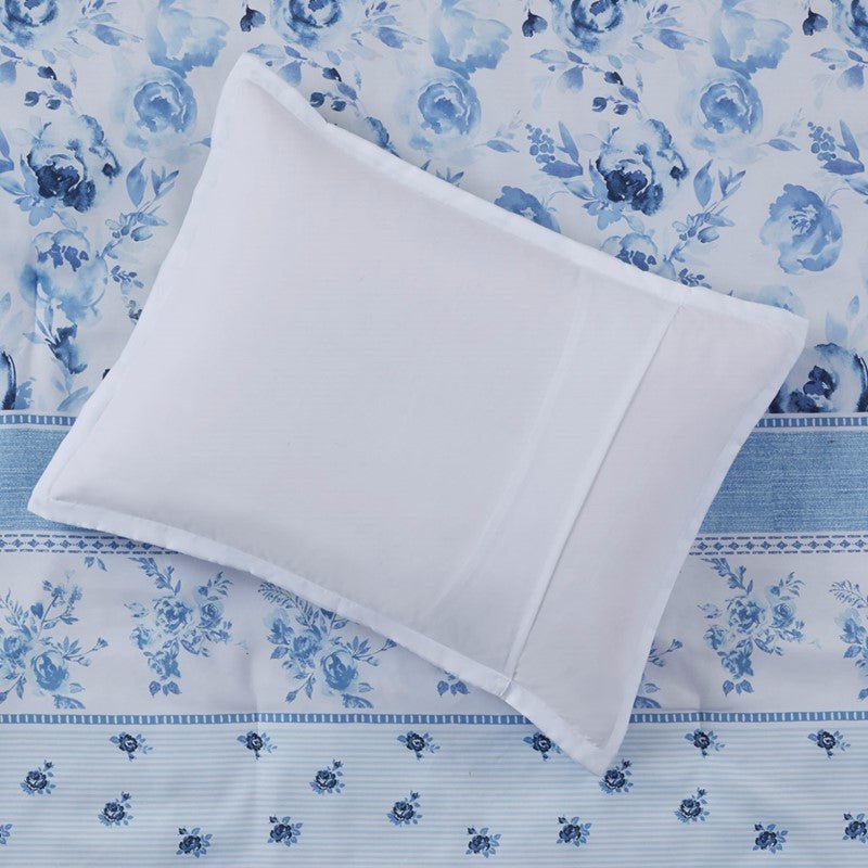 Christa Floral Striped Comforter Set - Blue Floral Coastal Comforter - Quahog Bay Bedding