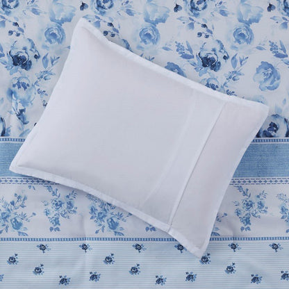 Christa Floral Striped Comforter Set - Blue Floral Coastal Comforter - Quahog Bay Bedding