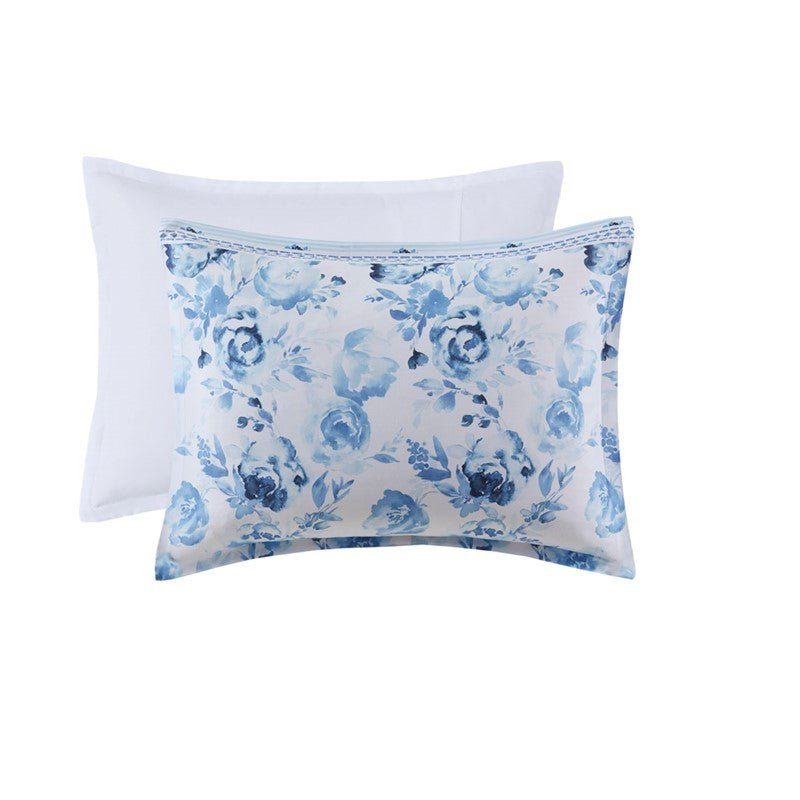 Christa Floral Striped Comforter Set - Blue Floral Coastal Comforter - Quahog Bay Bedding