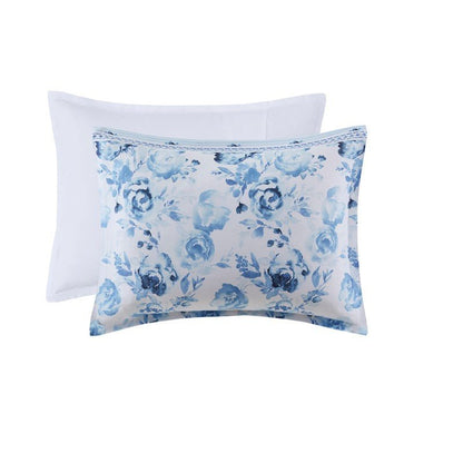 Christa Floral Striped Comforter Set - Blue Floral Coastal Comforter - Quahog Bay Bedding